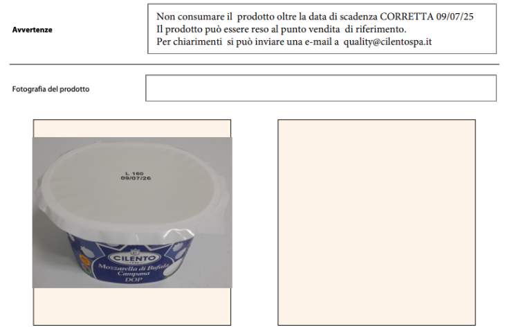 richiamo del ministero sulla mozzarella